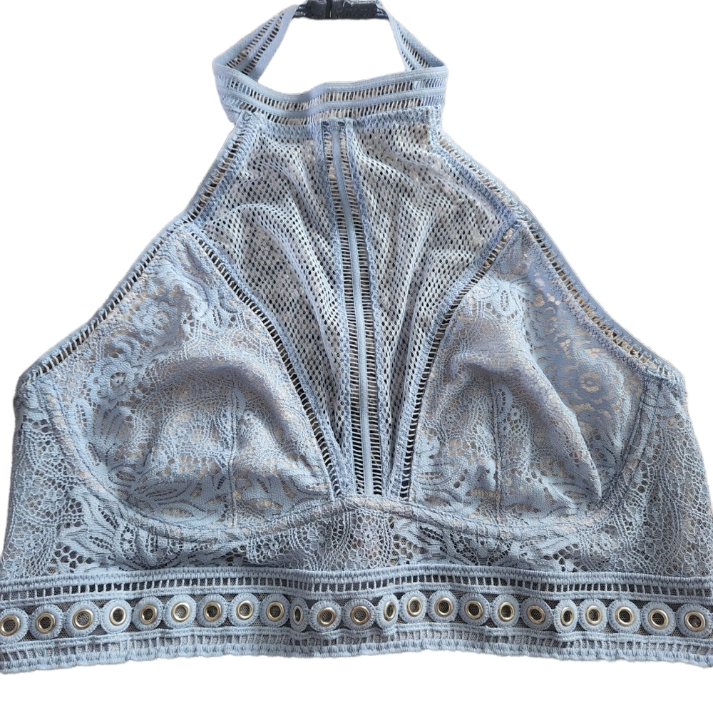 EUC Victoria's Secret Very Sexy Blue Lace High Neck Bralette Size L